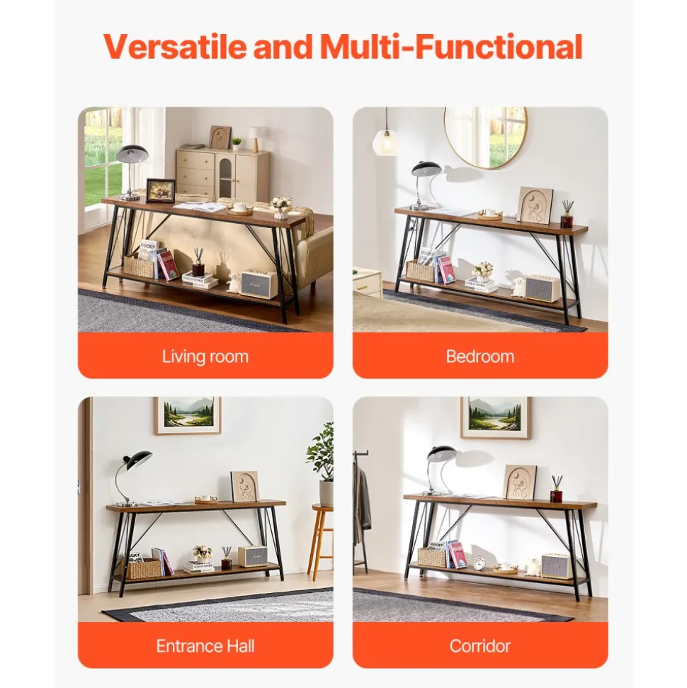 VEVOR Narrow Console Sofa Table, 70.9 inches Behind Couch Table, 2-Tier Long Entryway Table and Skinny Hallway Table, Narrow Sofa Table with Metal Frame, for Entryway, Hallway, Living Room & Bedroom