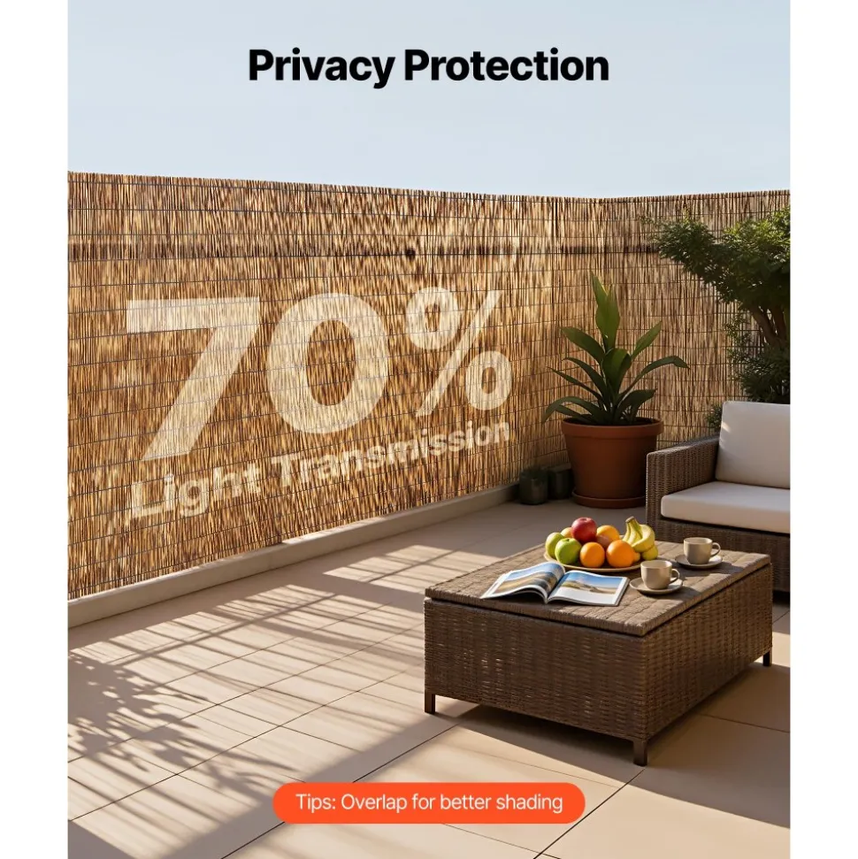 VEVOR Natural Reed Fencing, 4 ft x 16.4 ft, Decorative Natural Reed Fencing Roll, Decorative Fence for Backyard Divider, Privacy Screen Panel Curtain for Balcony Patio Garden Backyard Outdoor, Brown