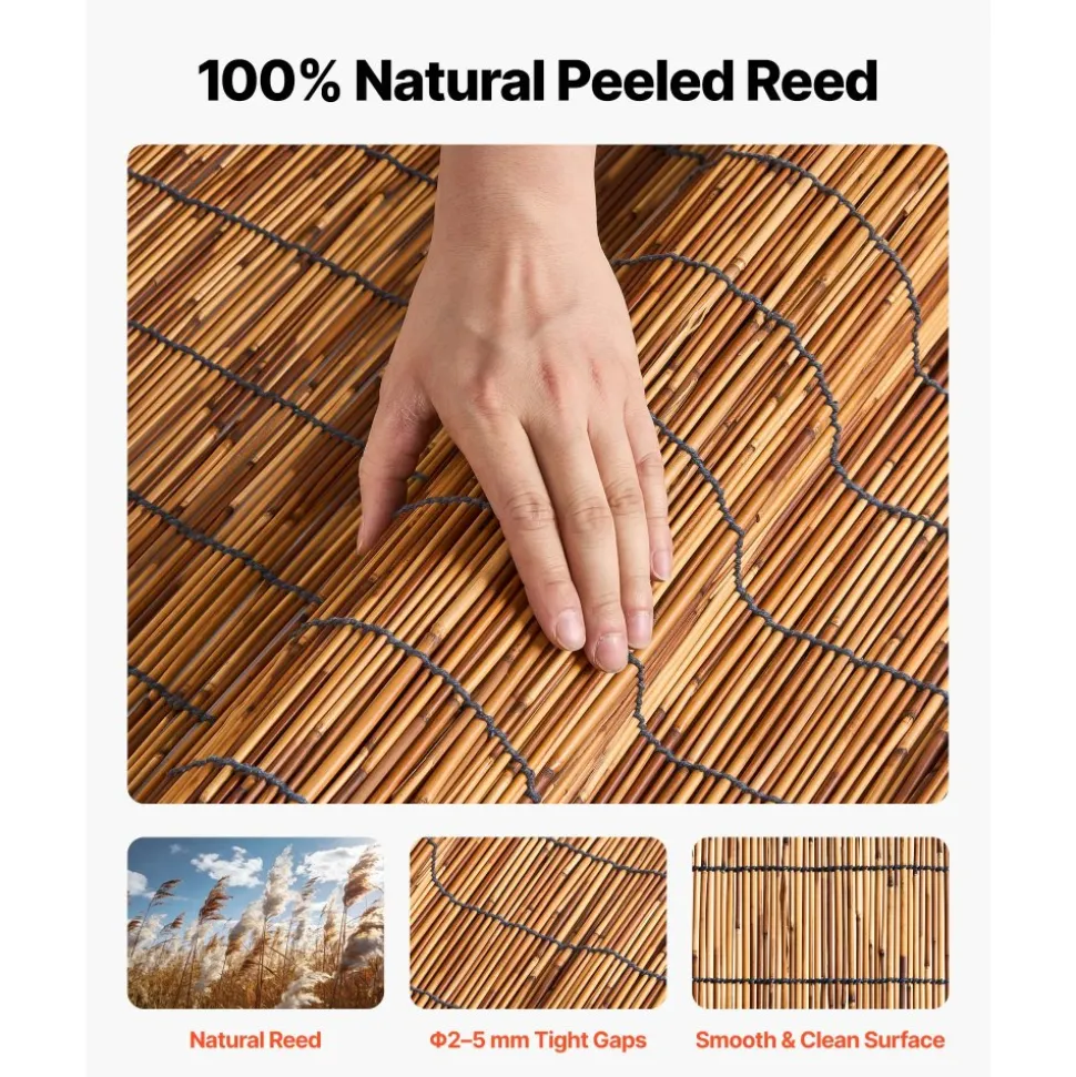 VEVOR Natural Reed Fencing, 4 ft x 16.4 ft, Decorative Natural Reed Fencing Roll, Decorative Fence for Backyard Divider, Privacy Screen Panel Curtain for Balcony Patio Garden Backyard Outdoor, Brown