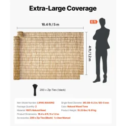 VEVOR Natural Reed Fencing, 4 ft x 16.4 ft, 2 Pack Decorative Natural Reed Fencing Roll, Decorative Fence for Backyard Divider, Privacy Screen Panel Curtain for Balcony Patio Garden Backyard Outdoor