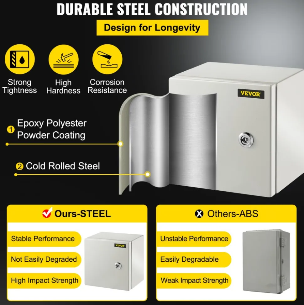 VEVOR NEMA Metal Case, 8x8x6'' NEMA 4X Metal Electric Enclosure, IP66 Water & Dust Resistant, Suitable for Both Outdoor & Indoor Electrical Connections