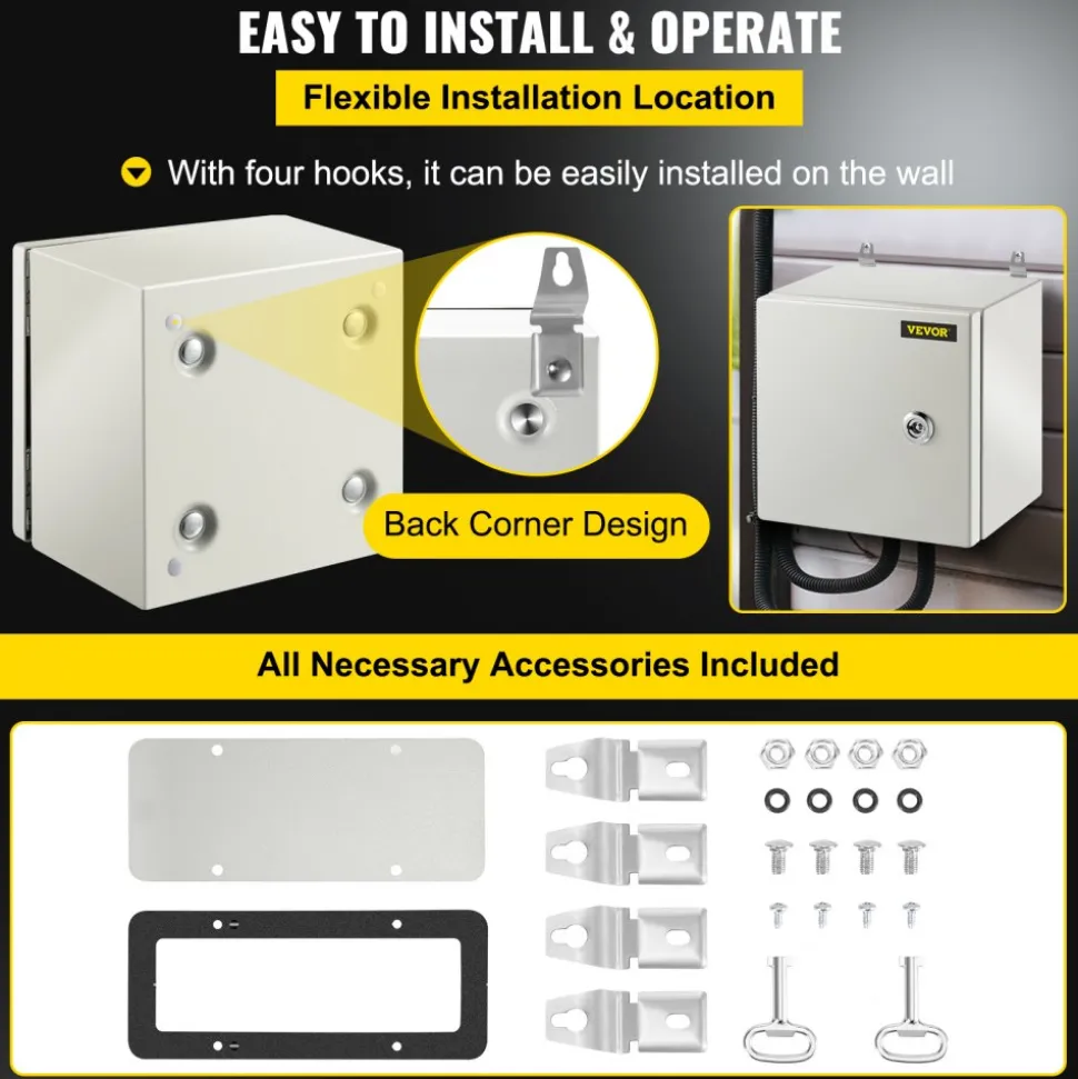 VEVOR NEMA Metal Case, 8x8x6'' NEMA 4X Metal Electric Enclosure, IP66 Water & Dust Resistant, Suitable for Both Outdoor & Indoor Electrical Connections