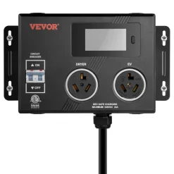 VEVOR NEMA Splitter for Dryer and EV, 3-Color LED Indicator, 240V Smart Power Distribution, With NEMA 10-30 Plug, Two NEMA 10-30 Outlets, 3.4 in LCD Screen, Max 24A Dryer EV, Tested to ETL Standard