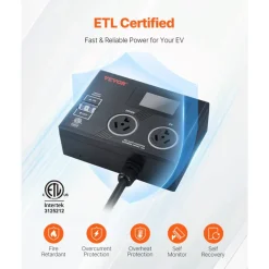 VEVOR NEMA Splitter for Dryer and EV, 3-Color LED Indicator, 240V Smart Power Distribution, With NEMA 10-30 Plug, Two NEMA 10-30 Outlets, 3.4 in LCD Screen, Max 24A Dryer EV, Tested to ETL Standard