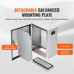 VEVOR NEMA Stainless Steel Enclosure, 16 x 12 x 8'' NEMA 4X Steel Electrical Box, IP66 Waterproof & Dustproof, Outdoor/Indoor Electrical Junction Box, with Mounting Plate