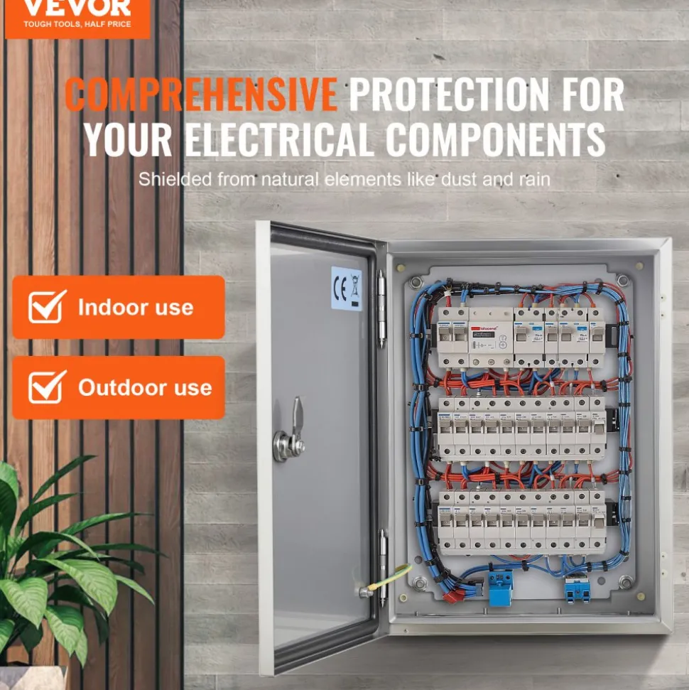 VEVOR NEMA Stainless Steel Enclosure, 16 x 12 x 8'' NEMA 4X Steel Electrical Box, IP66 Waterproof & Dustproof, Outdoor/Indoor Electrical Junction Box, with Mounting Plate