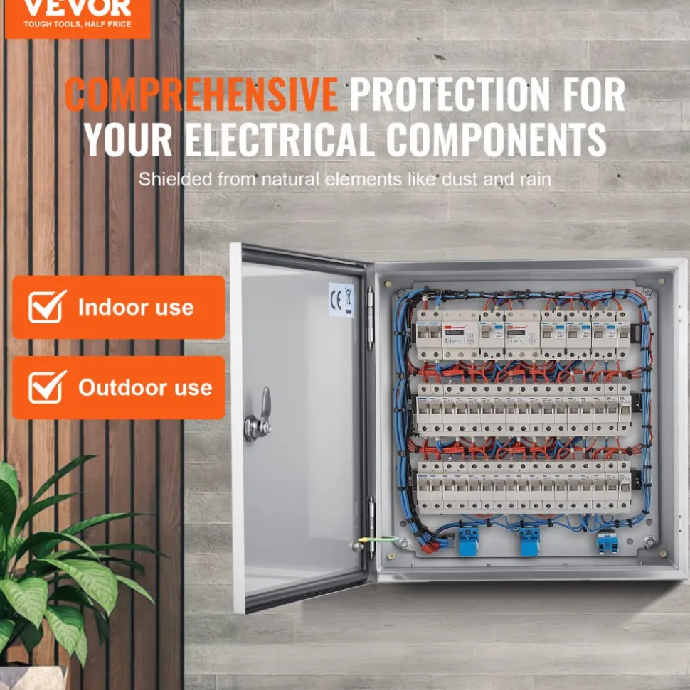 VEVOR NEMA Stainless Steel Enclosure, 12 x 12 x 8'' NEMA 4X Steel Electrical Box, IP66 Waterproof & Dustproof, Outdoor/Indoor Electrical Junction Box, with Mounting Plate