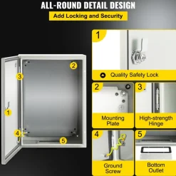 VEVOR NEMA Steel Case, Dimensions 16x12x8 inches, NEMA 4X Steel Electric Enclosure, IP66 Rated for Water and Dust Resistance, Suitable for Both Outdoor and Indoor Use, Includes Mounting Plate