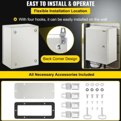 VEVOR NEMA Steel Case, Dimensions 16x12x8 inches, NEMA 4X Steel Electric Enclosure, IP66 Rated for Water and Dust Resistance, Suitable for Both Outdoor and Indoor Use, Includes Mounting Plate