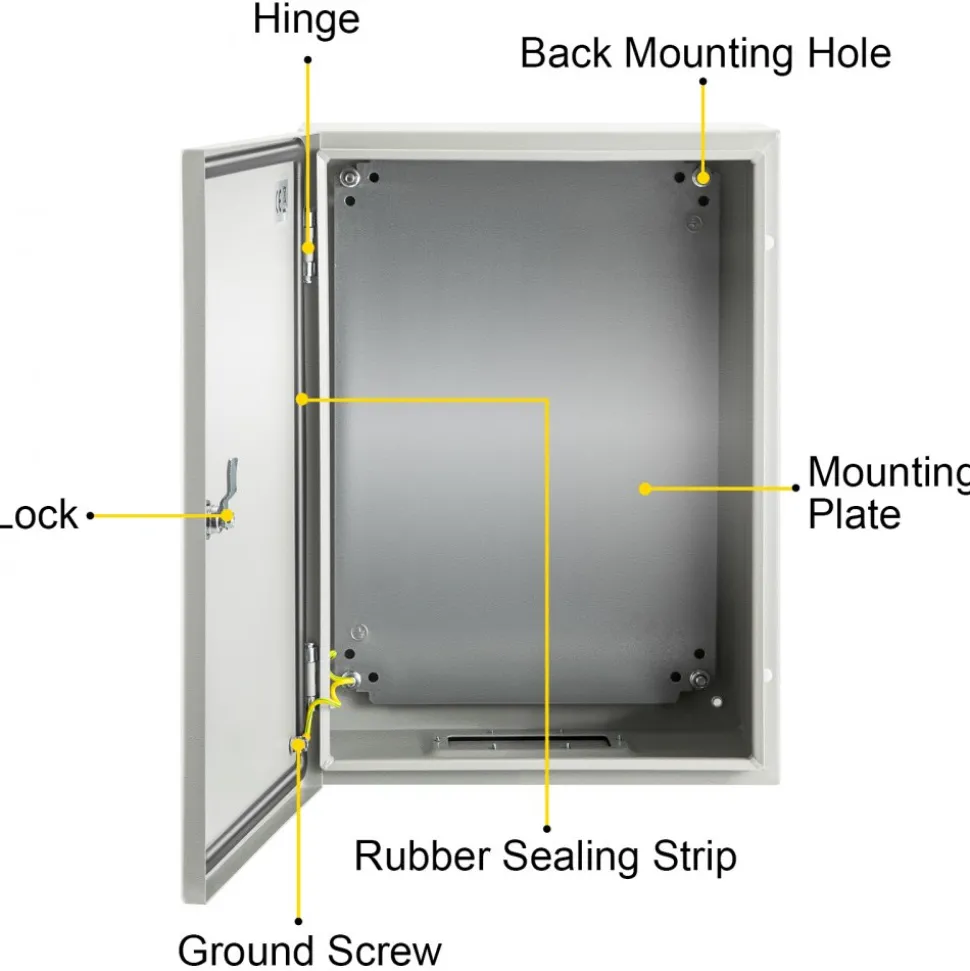 VEVOR NEMA Steel Case, Dimensions 16x12x8 inches, NEMA 4X Steel Electric Enclosure, IP66 Rated for Water and Dust Resistance, Suitable for Both Outdoor and Indoor Use, Includes Mounting Plate