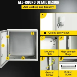 VEVOR NEMA Steel Case, 24x24x8'' NEMA 4X Metal Electric Enclosure, IP66 Water & Dust Resistant, Suitable for Both Outdoor & Indoor Use, Includes Mounting Plate