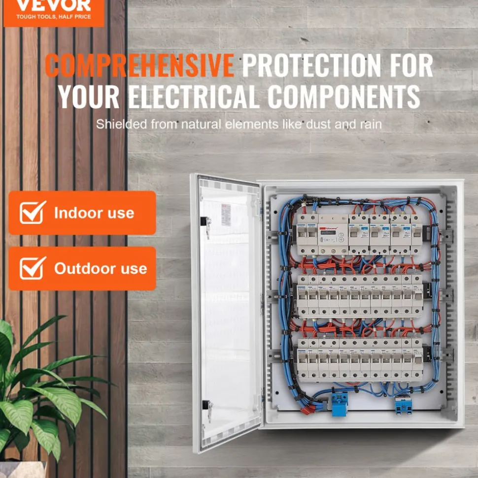 VEVOR NEMA Steel Case, 24x20x9'' NEMA 4X Fiberglass Electric Enclosure, IP66 Water & Dust Resistant, Suitable for Both Outdoor & Indoor Use, Includes Mounting Plate (60x50x23 cm)