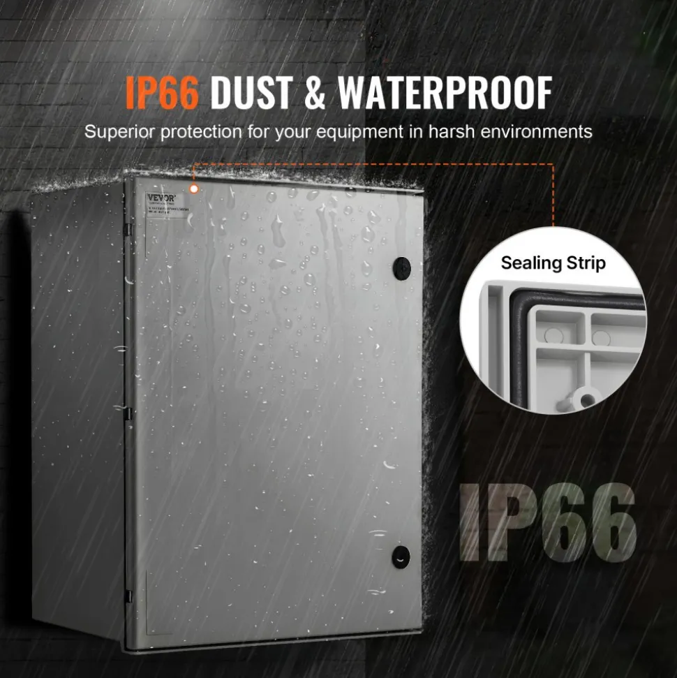 VEVOR NEMA Steel Case, 24x20x9'' NEMA 4X Fiberglass Electric Enclosure, IP66 Water & Dust Resistant, Suitable for Both Outdoor & Indoor Use, Includes Mounting Plate (60x50x23 cm)