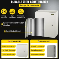 VEVOR NEMA Steel Case, 20x16x6'' NEMA 4X Metal Electric Enclosure, IP66 Water & Dust Resistant, Suitable for Both Outdoor/Indoor Use, Includes Mounting Plate