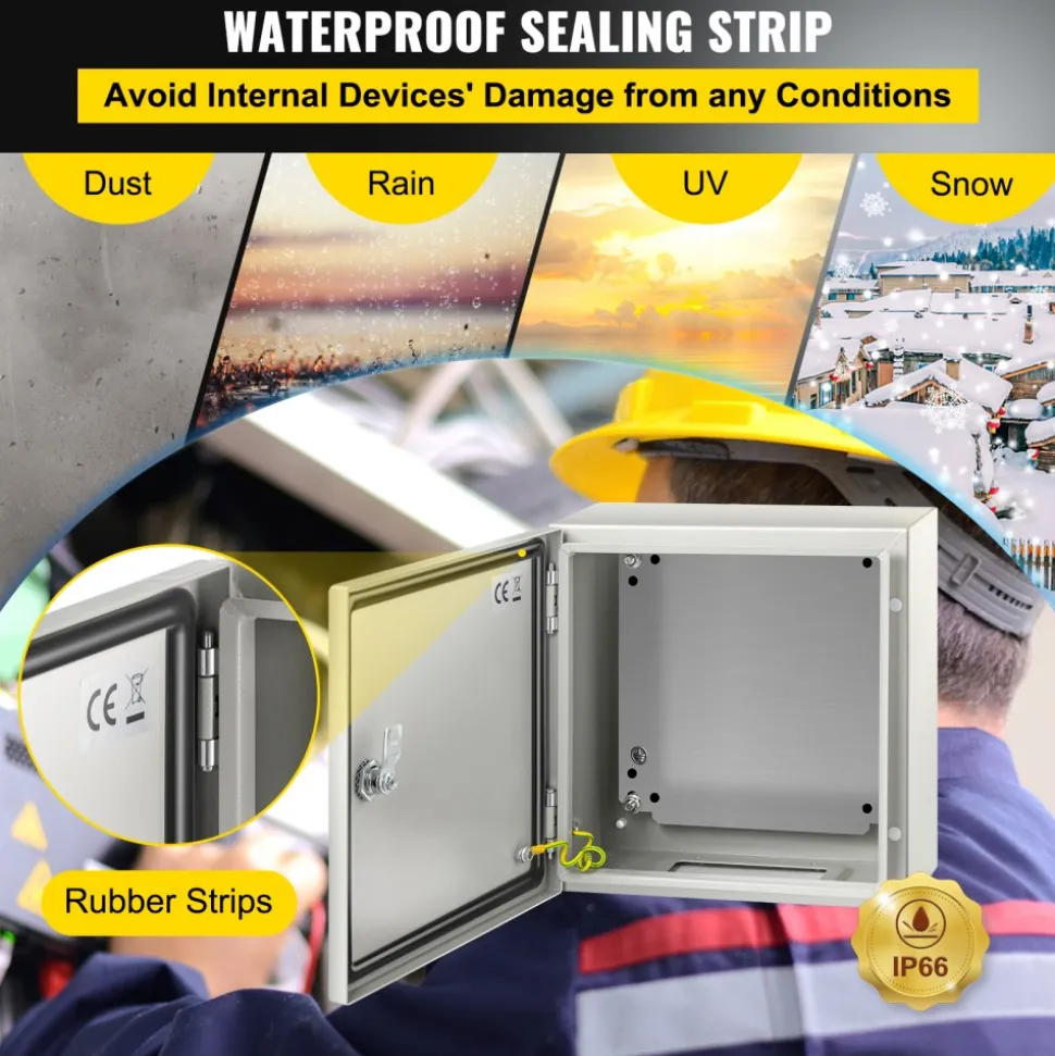 VEVOR NEMA Steel Enclosure, 12 x 12 x 6'' NEMA 4X Steel Electrical Box, IP66 Waterproof & Dustproof, Outdoor/Indoor Electrical Junction Box, with Mounting Plate