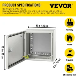 VEVOR NEMA Steel Enclosure, 12 x 12 x 6'' NEMA 4X Steel Electrical Box, IP66 Waterproof & Dustproof, Outdoor/Indoor Electrical Junction Box, with Mounting Plate