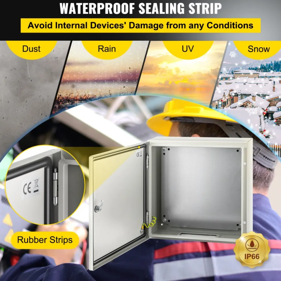 VEVOR NEMA Steel Enclosure, 20 x 20 x 6'' NEMA 4X Steel Electrical Box, IP66 Waterproof & Dustproof, Outdoor/Indoor Electrical Junction Box, with Mounting Plate
