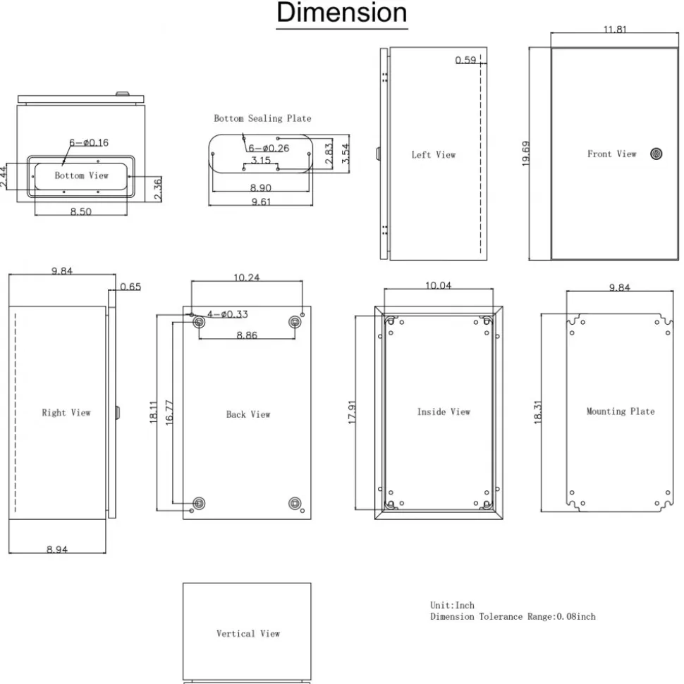 VEVOR NEMA Steel Enclosure, 20 x 12 x 10'' NEMA 4X Steel Electrical Box, IP66 Waterproof & Dustproof, Outdoor/Indoor Electrical Junction Box, with Mounting Plate