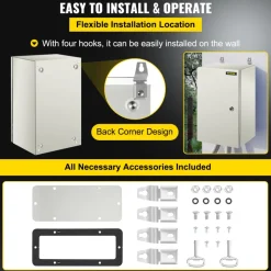 VEVOR NEMA Steel Enclosure, 20 x 12 x 10'' NEMA 4X Steel Electrical Box, IP66 Waterproof & Dustproof, Outdoor/Indoor Electrical Junction Box, with Mounting Plate