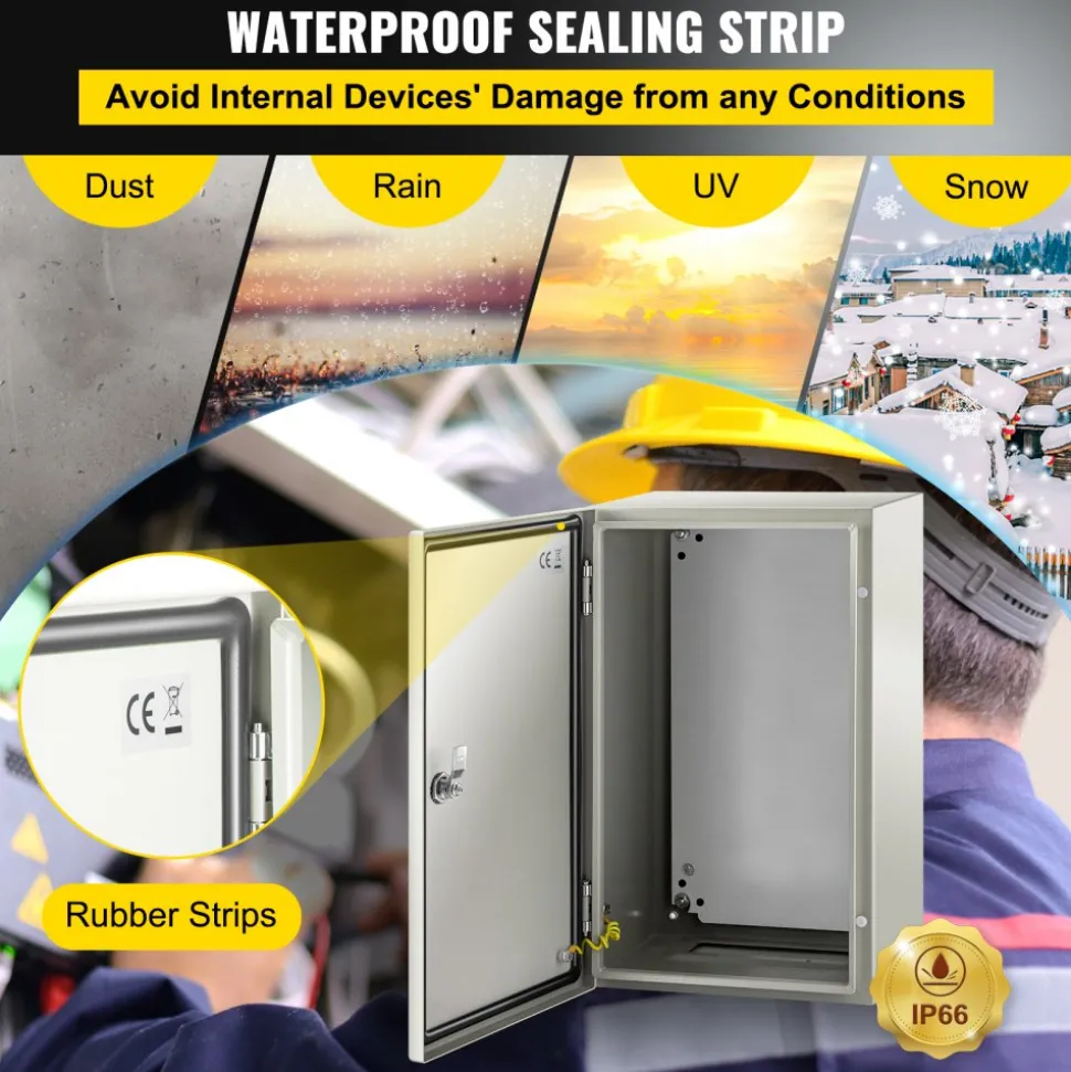 VEVOR NEMA Steel Enclosure, 20 x 12 x 10'' NEMA 4X Steel Electrical Box, IP66 Waterproof & Dustproof, Outdoor/Indoor Electrical Junction Box, with Mounting Plate