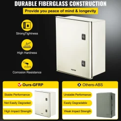 VEVOR NEMA Steel Enclosure, 16 x 12 x 8'' NEMA 4X Fiberglass Electrical Box, IP66 Waterproof & Dustproof, Outdoor/Indoor Electrical Junction Box, with Mounting Plate(40 x 30 x 20 cm)