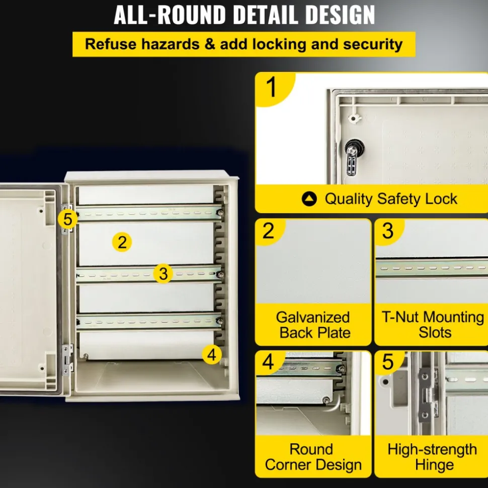 VEVOR NEMA Steel Enclosure, 16 x 12 x 8'' NEMA 4X Fiberglass Electrical Box, IP66 Waterproof & Dustproof, Outdoor/Indoor Electrical Junction Box, with Mounting Plate(40 x 30 x 20 cm)