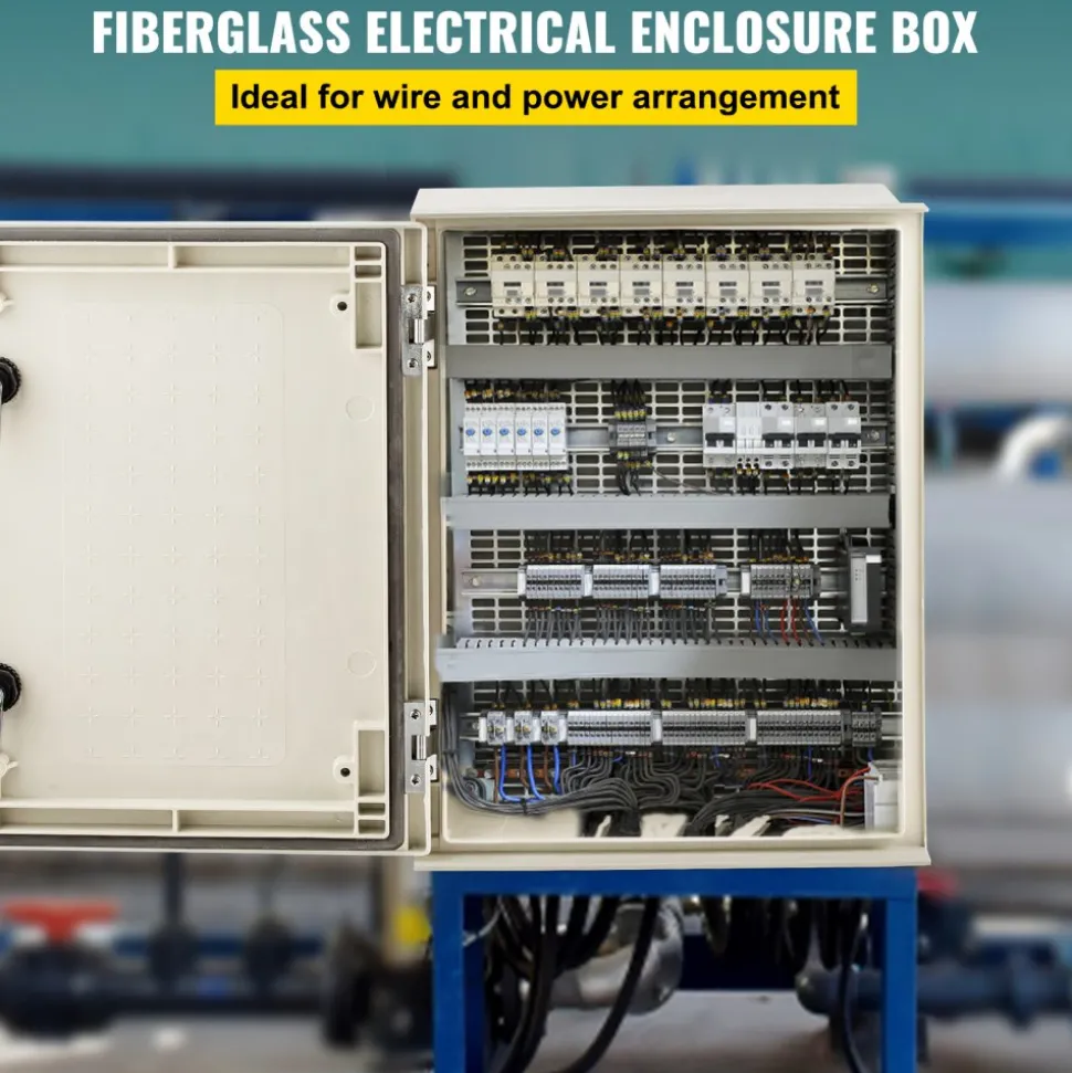 VEVOR NEMA Steel Enclosure, 16 x 12 x 8'' NEMA 4X Fiberglass Electrical Box, IP66 Waterproof & Dustproof, Outdoor/Indoor Electrical Junction Box, with Mounting Plate(40 x 30 x 20 cm)