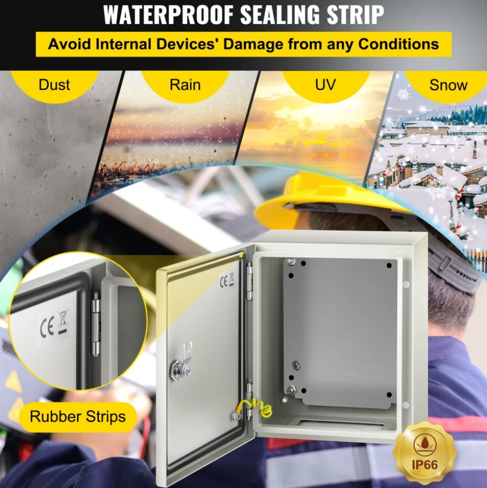 VEVOR NEMA Steel Enclosure, 12 x 10 x 6'' NEMA 4X Steel Electrical Box, IP66 Waterproof & Dustproof, Outdoor/Indoor Electrical Junction Box, with Mounting Plate