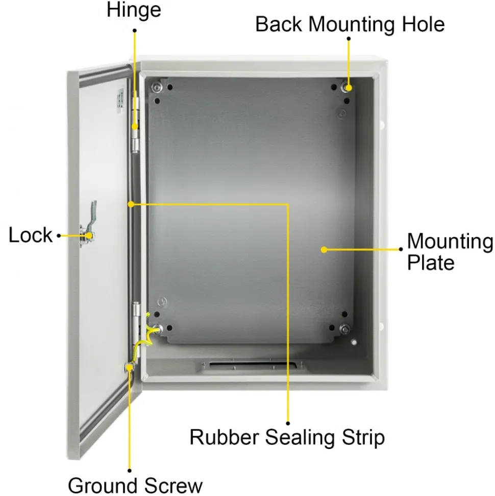 VEVOR NEMA Steel Enclosure, 12 x 10 x 6'' NEMA 4X Steel Electrical Box, IP66 Waterproof & Dustproof, Outdoor/Indoor Electrical Junction Box, with Mounting Plate
