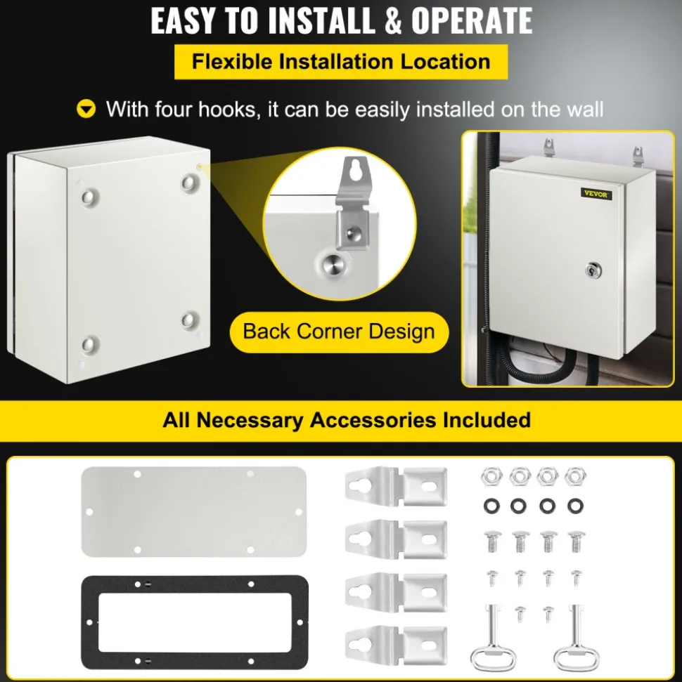 VEVOR NEMA Steel Enclosure, 12 x 10 x 6'' NEMA 4X Steel Electrical Box, IP66 Waterproof & Dustproof, Outdoor/Indoor Electrical Junction Box, with Mounting Plate
