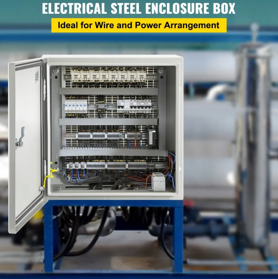 VEVOR NEMA Steel Enclosure, 16 x 16 x 8'' NEMA 4X Steel Electrical Box, IP66 Waterproof & Dustproof, Outdoor/Indoor Electrical Junction Box, with Mounting Plate