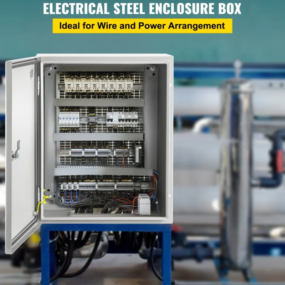 VEVOR NEMA Steel Enclosure, 24 x 16 x 9'' NEMA 4X Fiberglass Electrical Box, IP66 Waterproof & Dustproof, Outdoor/Indoor Electrical Junction Box, with Mounting Plate(60 x 40 x 23 cm)