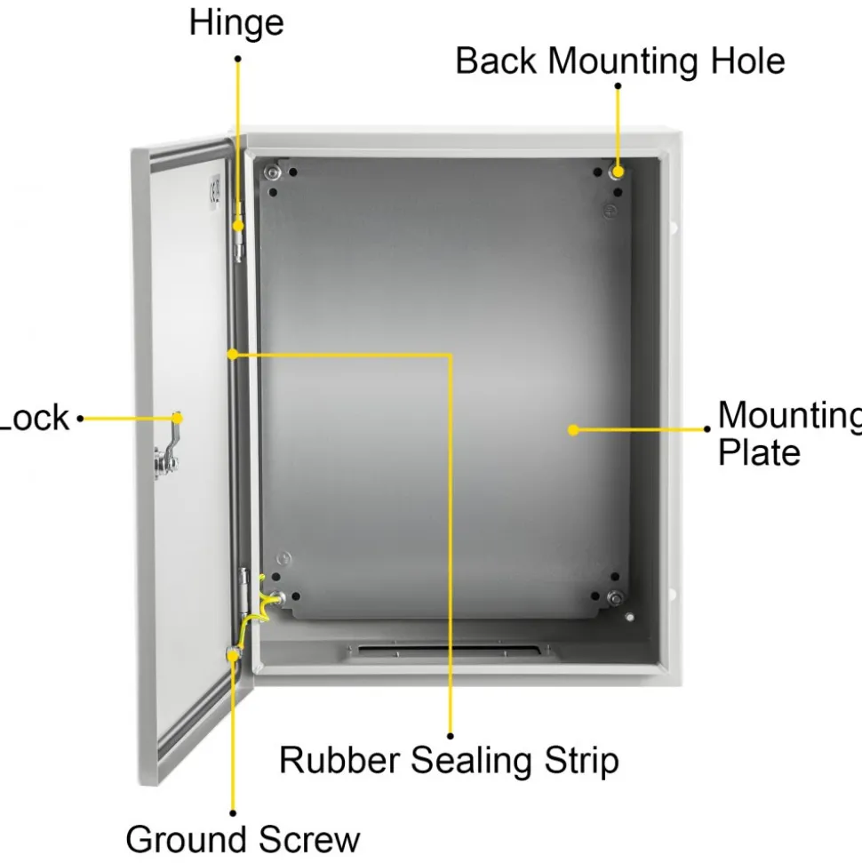 VEVOR NEMA Steel Enclosure, 24 x 16 x 9'' NEMA 4X Fiberglass Electrical Box, IP66 Waterproof & Dustproof, Outdoor/Indoor Electrical Junction Box, with Mounting Plate(60 x 40 x 23 cm)