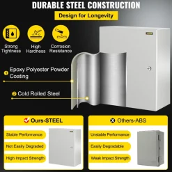 VEVOR NEMA Steel Enclosure, 24 x 16 x 9'' NEMA 4X Fiberglass Electrical Box, IP66 Waterproof & Dustproof, Outdoor/Indoor Electrical Junction Box, with Mounting Plate(60 x 40 x 23 cm)