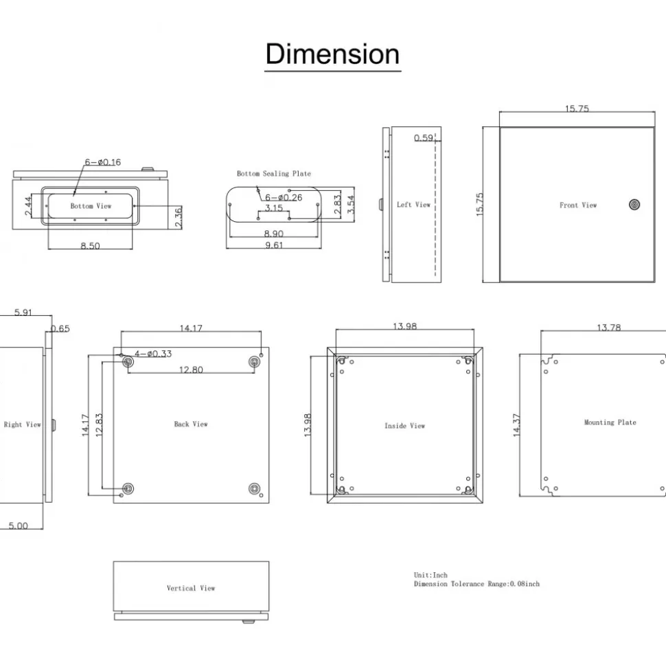 VEVOR NEMA Steel Enclosure, 16 x 16 x 6'' NEMA 4X Steel Electrical Box, IP66 Waterproof & Dustproof, Outdoor/Indoor Electrical Junction Box, with Mounting Plate