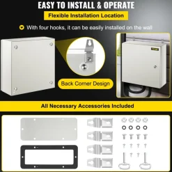 VEVOR NEMA Steel Enclosure, 16 x 16 x 6'' NEMA 4X Steel Electrical Box, IP66 Waterproof & Dustproof, Outdoor/Indoor Electrical Junction Box, with Mounting Plate