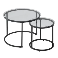 VEVOR Nesting Coffee Table Set of 2, 23.6 in Round Coffee Table, Glass Nesting Tables for Small Place, Modern End Side Tables Night Stand with Metal Frame, for Living Room, Bedroom, Balcony, Office