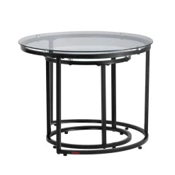 VEVOR Nesting Coffee Table Set of 2, 23.6 in Round Coffee Table, Glass Nesting Tables for Small Place, Modern End Side Tables Night Stand with Metal Frame, for Living Room, Bedroom, Balcony, Office