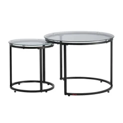 VEVOR Nesting Coffee Table Set of 2, 23.6 in Round Coffee Table, Glass Nesting Tables for Small Place, Modern End Side Tables Night Stand with Metal Frame, for Living Room, Bedroom, Balcony, Office