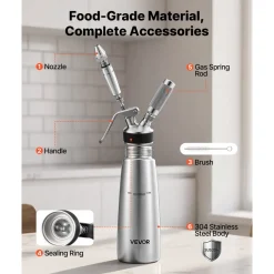 VEVOR Nitro Cold Brew Coffee Maker 17 oz Nitrogen Dispenser System, Home Brew Coffee Keg, Portable Nitrogen Infuser with Dispenser and Pressure Relieving Valve, Gift for Coffee Lovers