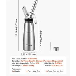 VEVOR Nitro Cold Brew Coffee Maker 17 oz Nitrogen Dispenser System, Home Brew Coffee Keg, Portable Nitrogen Infuser with Dispenser and Pressure Relieving Valve, Gift for Coffee Lovers