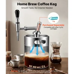 VEVOR Nitro Cold Brew Coffee Maker 135 oz Nitrogen Dispenser System, Home Brew Coffee Keg, Portable Nitrogen Infuser with Dispenser and Pressure Relieving Valve, Gift for Coffee Lovers