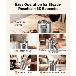 VEVOR Nitro Cold Brew Coffee Maker 68 oz Nitrogen Dispenser System, Home Brew Coffee Keg, Portable Nitrogen Infuser with Dispenser and Pressure Relieving Valve, Gift for Coffee Lovers