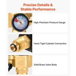 VEVOR Nitrogen Purging Regulator, Nitrogen Purge Control Valve with 500PSI Test Pressure, 4-Position Flow Control (TST/PRG/BRZ/OFF) for Brazing, Pipeline Purging, Leak Checking & Pressure Testing