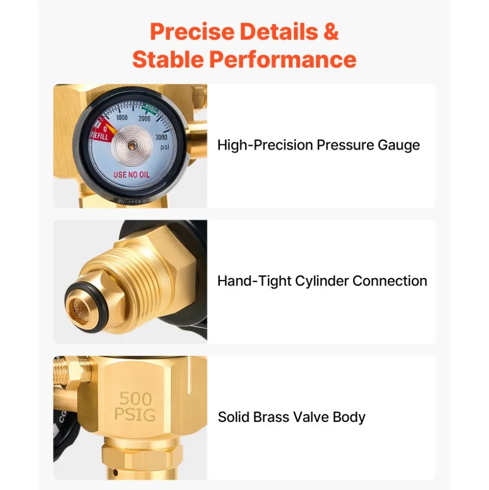 VEVOR Nitrogen Purging Regulator, Nitrogen Purge Control Valve with 500PSI Test Pressure, 4-Position Flow Control (TST/PRG/BRZ/OFF) for Brazing, Pipeline Purging, Leak Checking & Pressure Testing