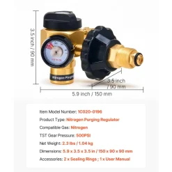 VEVOR Nitrogen Purging Regulator, Nitrogen Purge Control Valve with 500PSI Test Pressure, 4-Position Flow Control (TST/PRG/BRZ/OFF) for Brazing, Pipeline Purging, Leak Checking & Pressure Testing