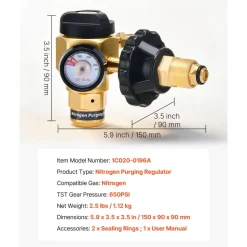 VEVOR Nitrogen Purging Regulator, Nitrogen Purge Control Valve with 650PSI Test Pressure, 4-Position Flow Control (TST/PRG/BRZ/OFF) for Brazing, Pipeline Purging, Leak Checking & Pressure Testing