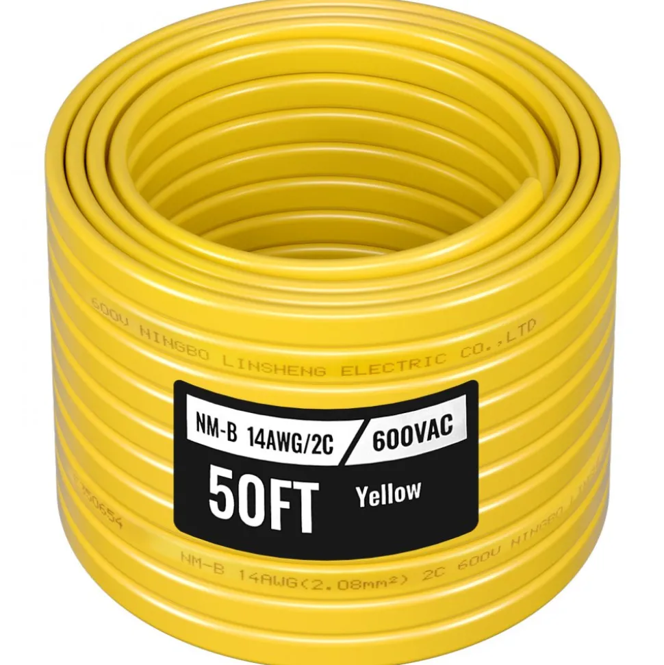 VEVOR NM-B Wire, 14AWG/2C Non-Mettalic Residential Indoor Electrical Wire with Ground, PVC Sheathed High-Purity Copper Core Cable, for Outlets, Switches, Other Loads & Lighting Wiring Projects(50 ft)