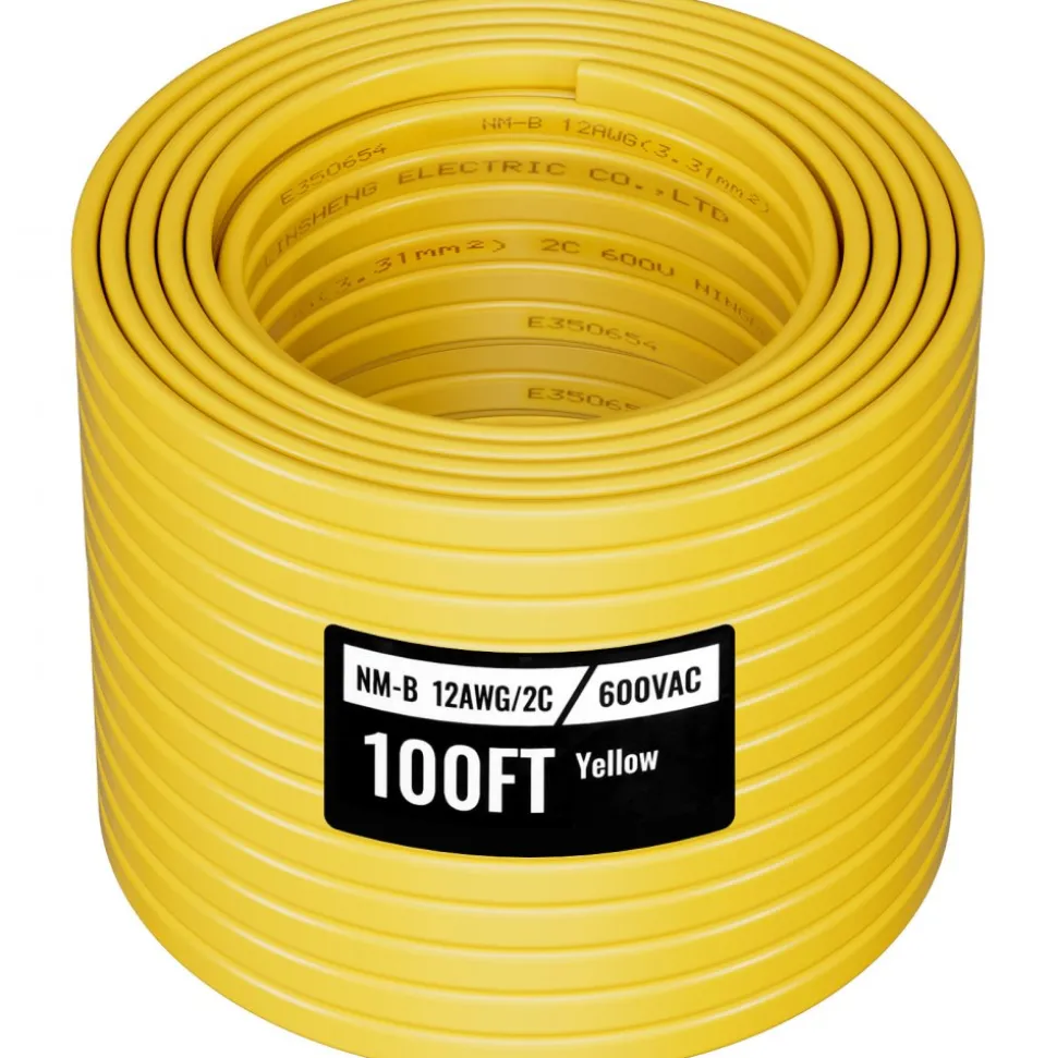 VEVOR NM-B Wire, 12AWG/2C Non-Mettalic Residential Indoor Electrical Wire with Ground, PVC Sheathed High-Purity Copper Core Cable, for Outlets, Switches, Other Loads & Lighting Wiring Project(100 ft)