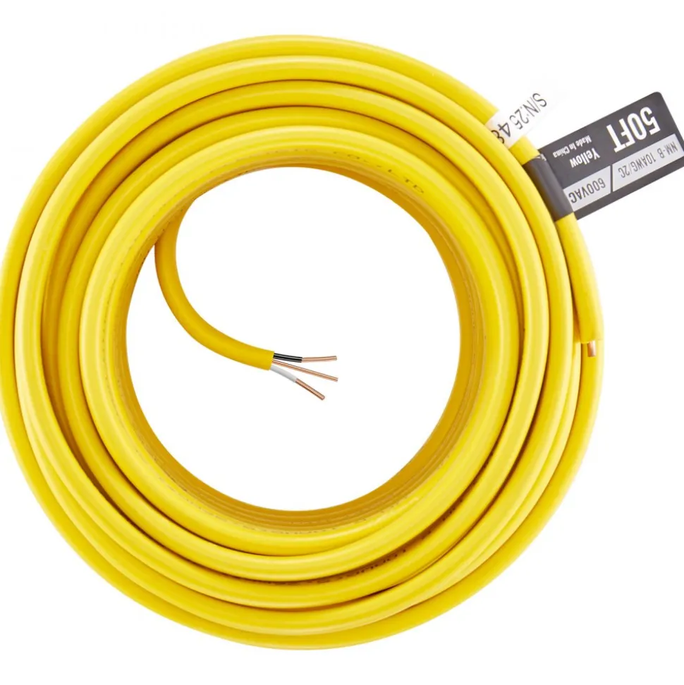 VEVOR NM-B Wire, 10AWG/2C Non-Mettalic Residential Indoor Electrical Wire with Ground, PVC Sheathed High-Purity Copper Core Cable, for Outlets, Switches, Other Loads & Lighting Wiring Projects(50 ft)